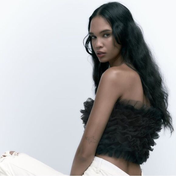 Zara Tulle Knit Strapless Top New - Picture 2 of 7